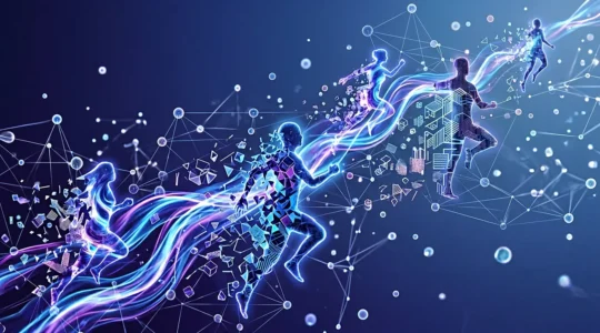 Abstract visualization of user behavior patterns and social media engagement metrics