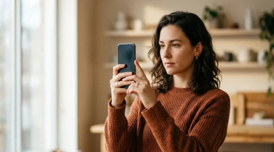 Dynamic creative professional filming short-form video content with natural lighting and minimal equipment